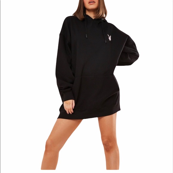 🔄 Playboy Black Repeat Print Oversized Hoodie - Picture 2 of 5
